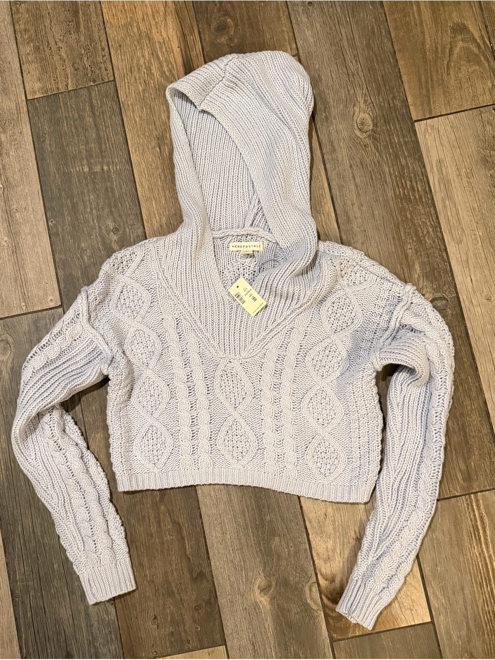 Aeropostale NWT Blue Cropped Cable-Knit Hoodie Sweater